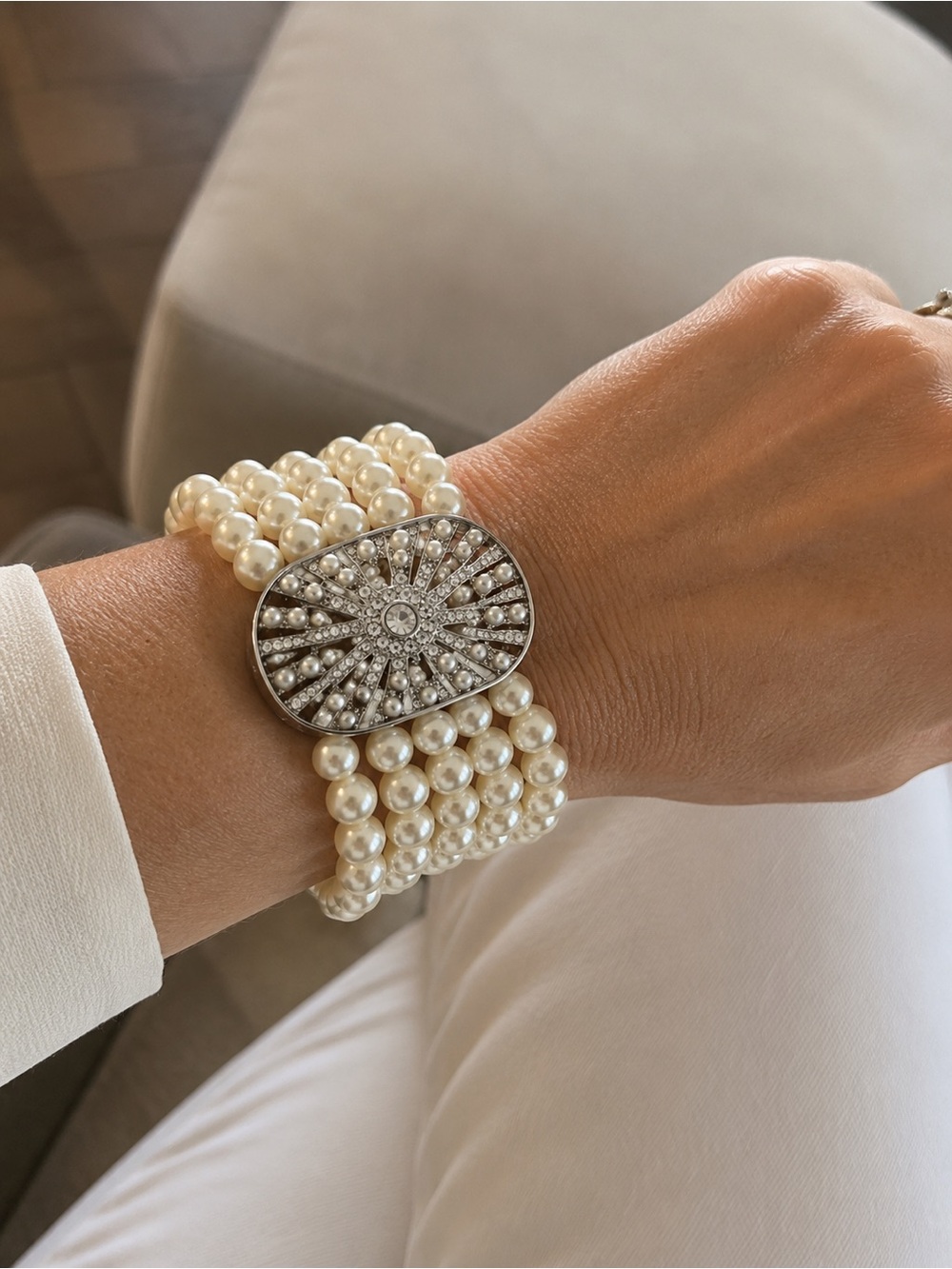 NEW‎ Glass Pearl Multi Strand Stretch Statement Bracelet – Bridal & Formal